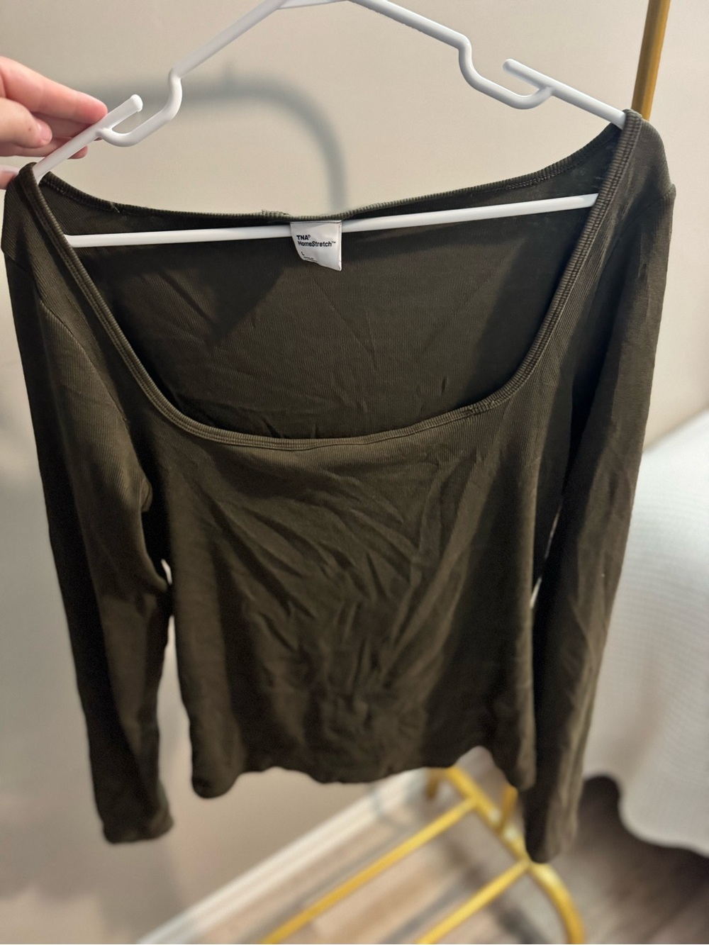 TNA Olive Square-Neck Long Sleeve Top